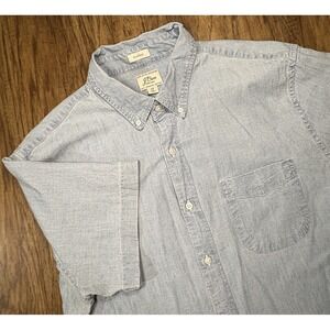 J. Crew Short Sleeve Button Shirt Men L Tall Blue Denim Pocket Collared Organic